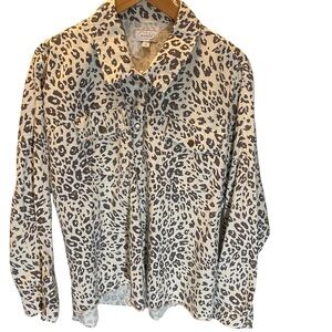 Mud Pie Animal Leopard Cheetah Print Shaket Shirt Jacket 100% Cotton Size L